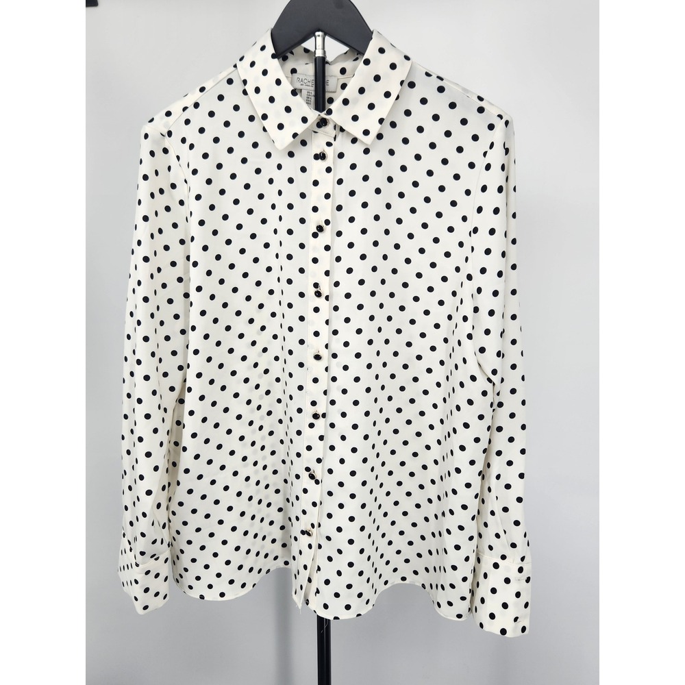 Rachel Zoe Womens Polka Dot Button Down Blouse Ivory Black Size Large 1289744 - Picture 3 of 7